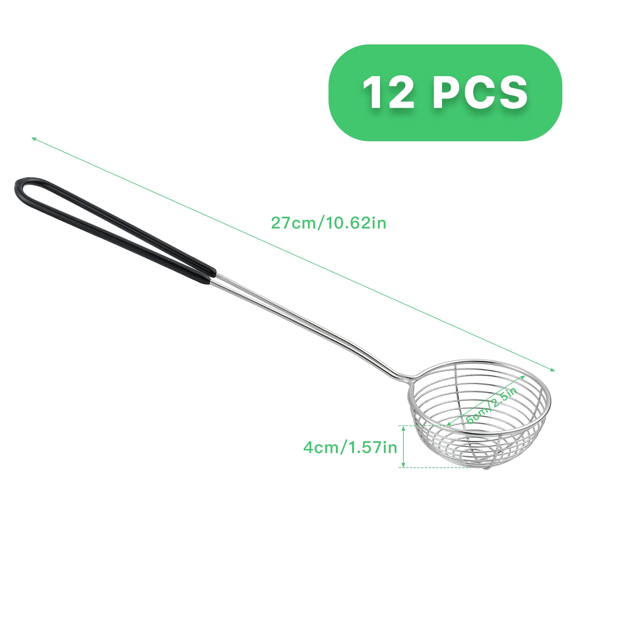 Worldity 12 Pieces Hot Pot Strainer Scoops, 2.5 Inch Stainless Steel Spider Strainer Skimmer, Hot Pot Ladle With Insulated Handl